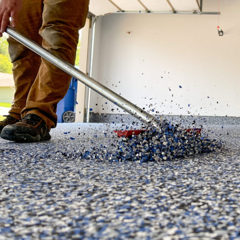 A garage floor project in progress for Select Coatings